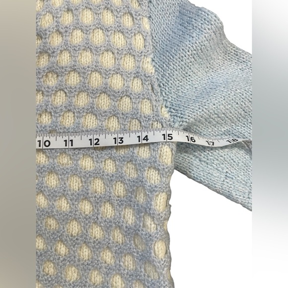 Unbranded Handmade Blue & Cream Knitted Long Sleeve Cardigan Small Women’s EUC - Picture 2 of 9